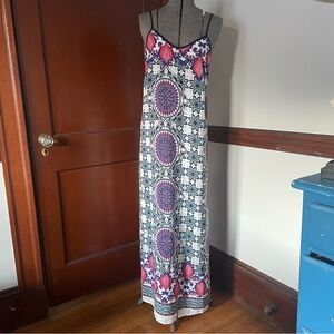 Miami White and Gray Spaghetti Strap Resort Maxi Sundress